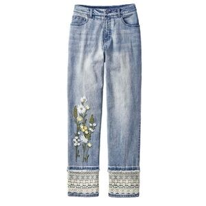 Coldwater Creek Floral Embroidered Slim Leg Ankle Jeans